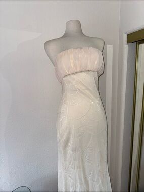 SIMONS Strapless Beaded Wedding Dress/Evening Gown in Ivory, size medium